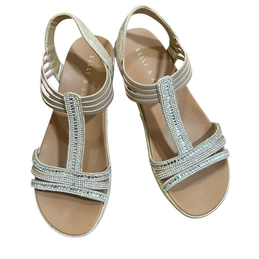 Kelly & Katie Silver Tan Sandals with Rhinestone Straps